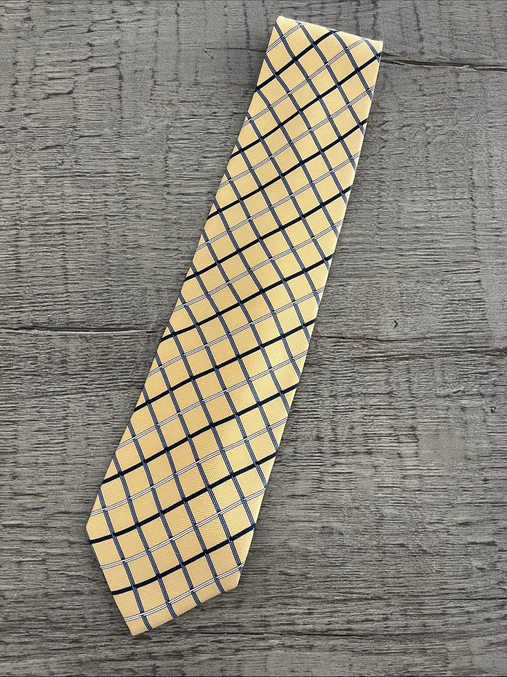 Vintage Ferrell Reed for Carters Yellow Silk Tie with Navy Windowpane
